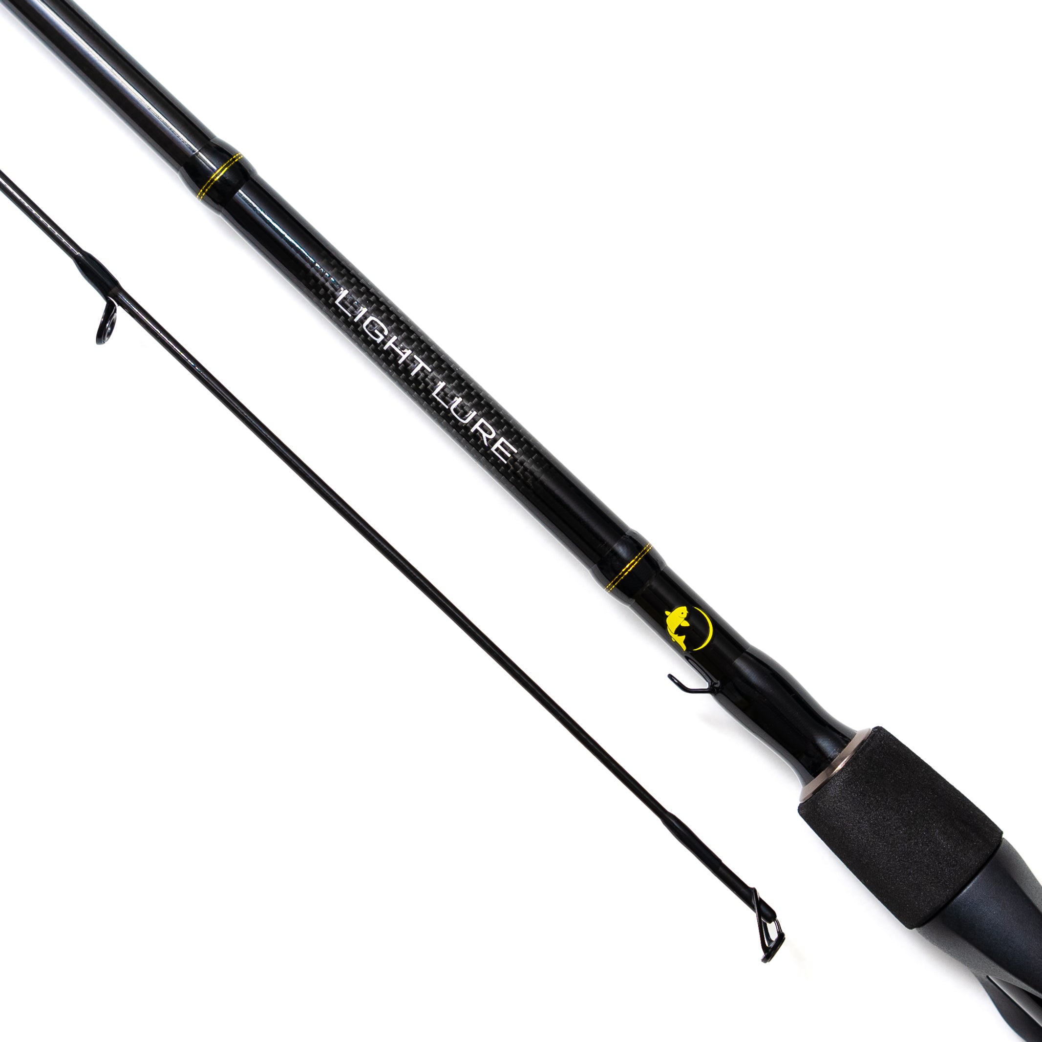 A black fishing rod with yellow FWC logo and the name 'Light Lure' printed on the side.